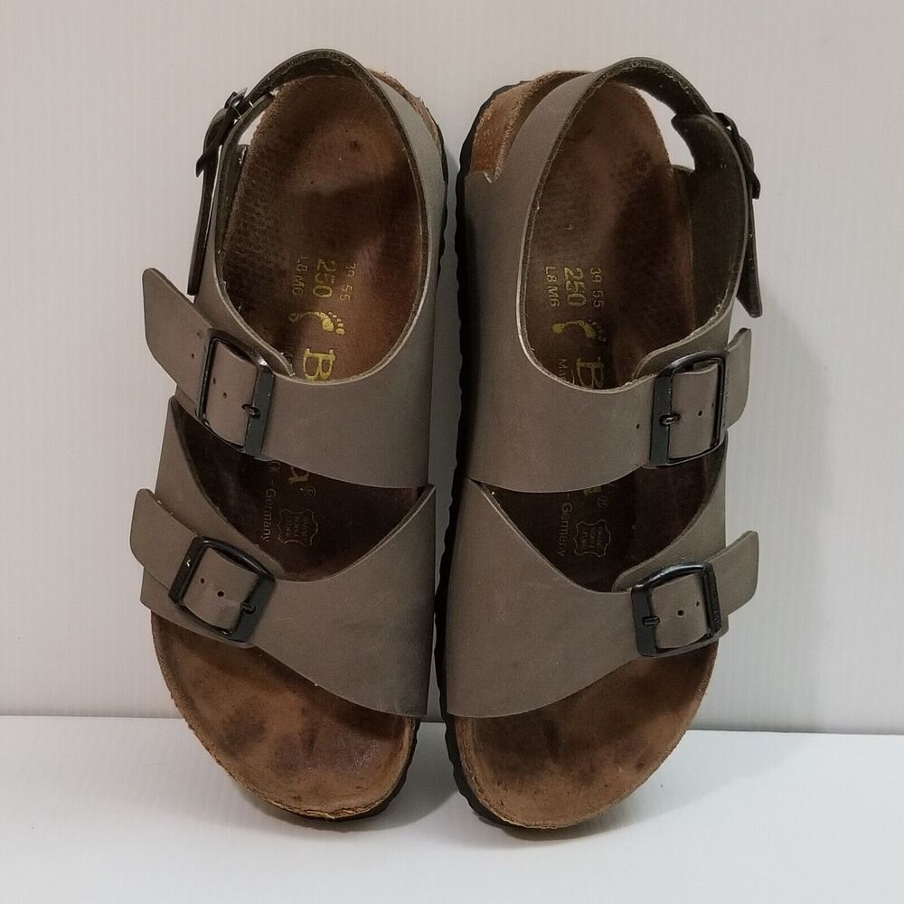 Betula by Birkenstock Milano Gray Tan Sandals Slingback EUR 39 US L8 M6 3 Straps